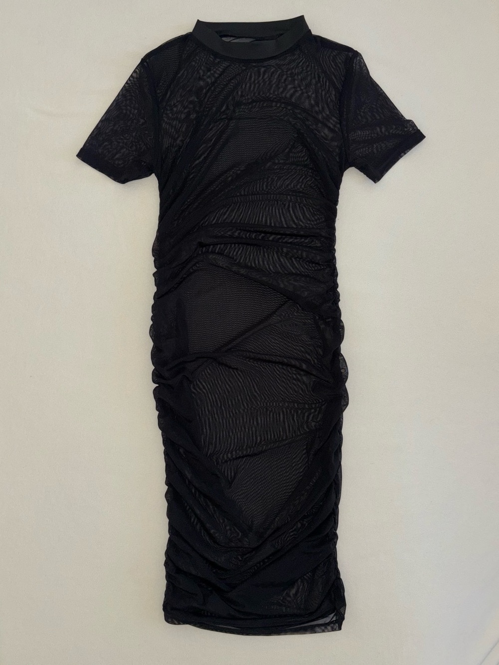 Black Sheer Mesh Ruched Bodycon Mini Dress Goth Whimsigoth Minimalist Festival